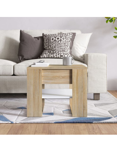 Tavolino Bianco e Rovere Sonoma 55,5x55x45 cm Legno Multistrato