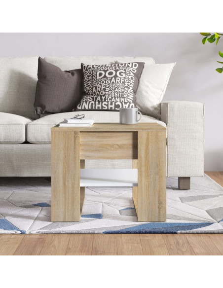Tavolino Bianco e Rovere Sonoma 55,5x55x45 cm Legno Multistrato