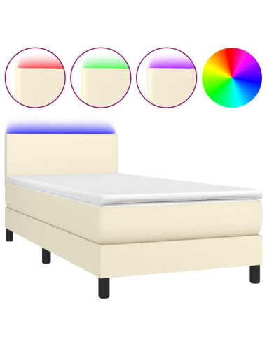 Giroletto a Molle con Materasso e LED Crema 80x200cm Similpelle