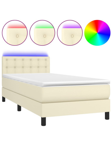 Giroletto a Molle con Materasso e LED Crema 90x190cm Similpelle