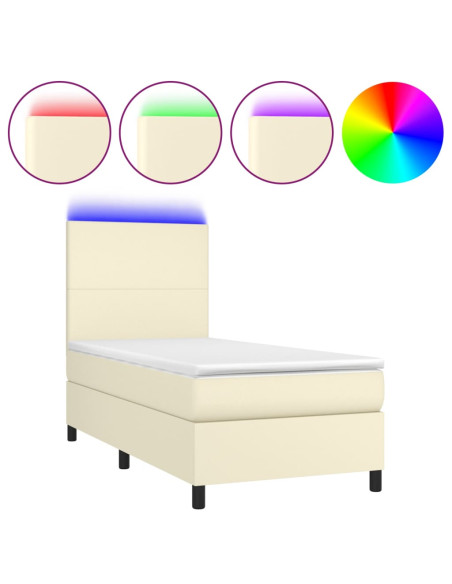 Giroletto a Molle con Materasso e LED Crema 90x190cm Similpelle
