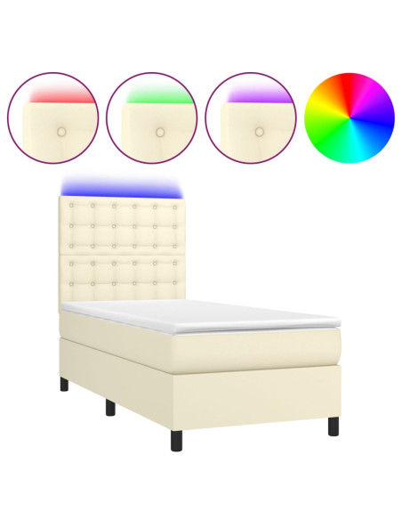 Giroletto a Molle con Materasso e LED Crema 90x190cm Similpelle
