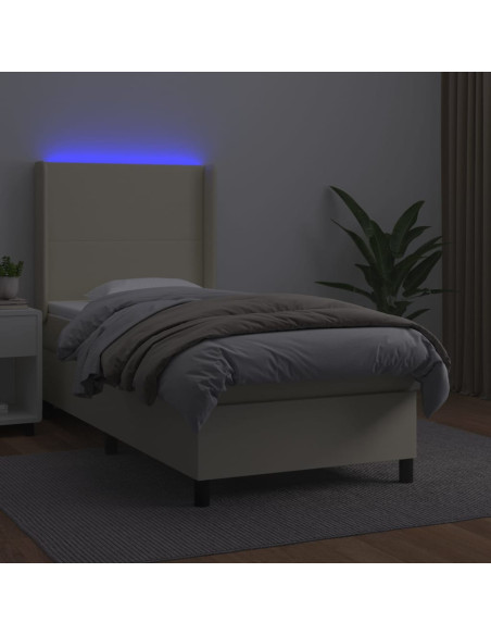 Giroletto a Molle con Materasso e LED Crema 90x190cm Similpelle