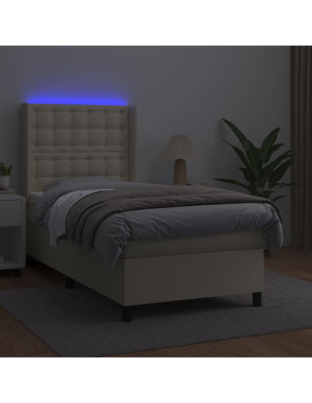 Giroletto a Molle con Materasso e LED Crema 90x190cm Similpelle