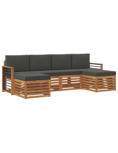Set divani 6 pcs Naturale e Antracite Legno di Acacia Massello 2