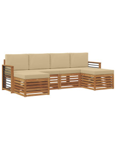 Set divani 6 pcs Naturale e Beige Legno di Acacia Massello 2