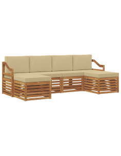 Set divani 6 pcs Naturale e Beige Legno di Acacia Massello 2