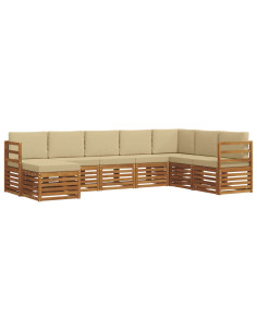 Set divani 8 pcs Naturale e Beige Legno di Acacia Massello 2