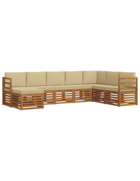 Set divani 8 pcs Naturale e Beige Legno di Acacia Massello