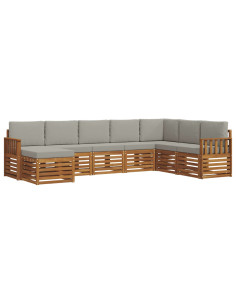 Set divani con cuscino 8 pcs Grigio Naturale e Chiaro 2