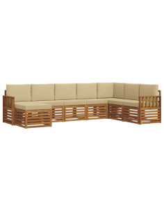 Set divani 8 pcs Naturale e Beige Legno di Acacia Massello 2