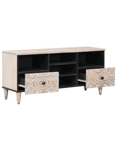 Mobile TV Bianco 100 x 33,5 x 46 cm Legno di mango massello