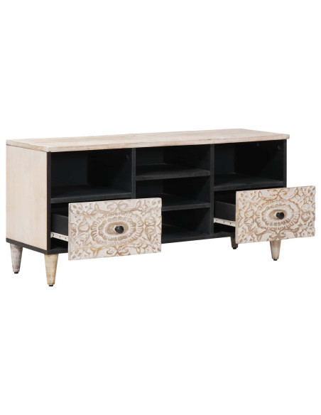 Mobile TV Bianco 100 x 33,5 x 46 cm Legno di mango massello