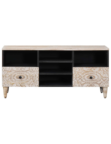 Mobile TV Bianco 100 x 33,5 x 46 cm Legno di mango massello