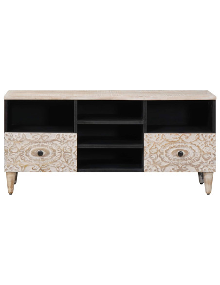 Mobile TV Bianco 100 x 33,5 x 46 cm Legno di mango massello