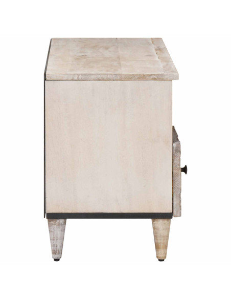 Mobile TV Bianco 100 x 33,5 x 46 cm Legno di mango massello