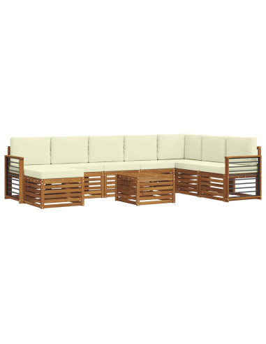 Set divani 9 pcs Naturale e Crema Legno di Acacia Massello