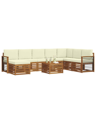 Set divani 9 pcs Naturale e Crema Legno di Acacia Massello