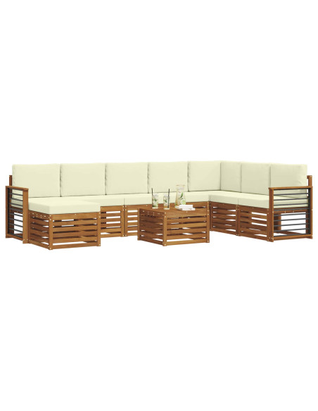 Set divani 9 pcs Naturale e Crema Legno di Acacia Massello