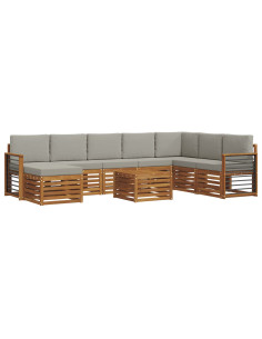 Set divani con cuscino 9 pcs Grigio Naturale e Chiaro 2