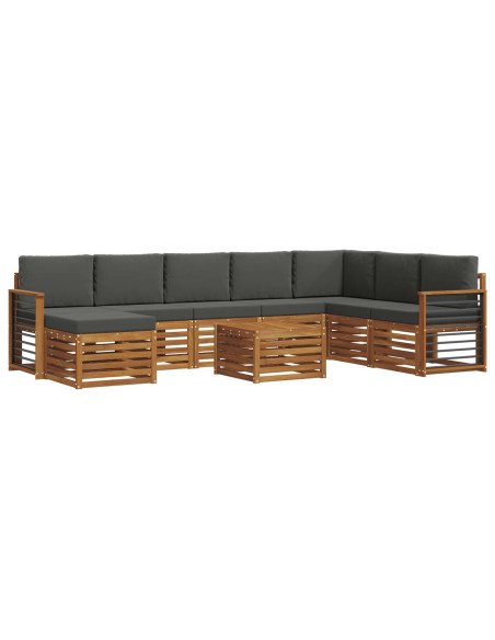 Set divani 9 pcs Naturale e Antracite Legno di Acacia Massello
