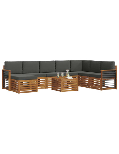 Set divani 9 pcs Naturale e Antracite Legno di Acacia Massello