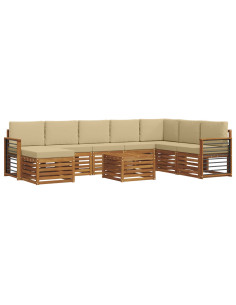 Set divani 9 pcs Naturale e Beige Legno di Acacia Massello 2