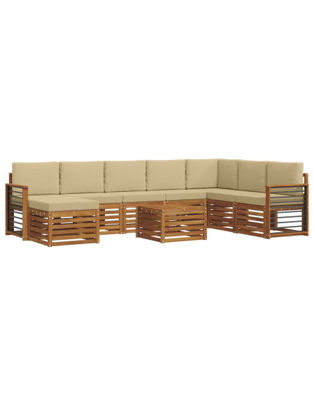 Set divani 9 pcs Naturale e Beige Legno di Acacia Massello