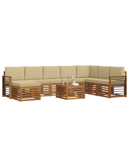 Set divani 9 pcs Naturale e Beige Legno di Acacia Massello