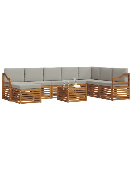 Set divani con cuscino 9 pcs Grigio Naturale e Chiaro