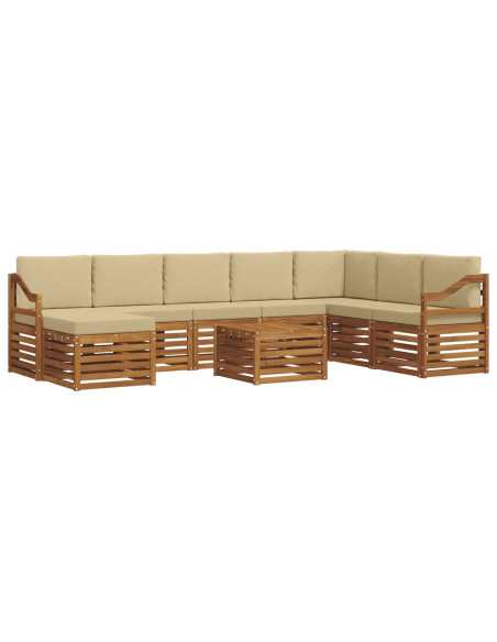 Set divani 9 pcs Naturale e Beige Legno di Acacia Massello