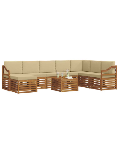 Set divani 9 pcs Naturale e Beige Legno di Acacia Massello