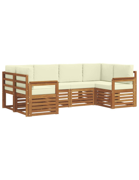 Set divani 6 pcs Naturale e Crema Legno di Acacia Massello
