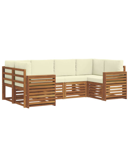 Set divani 6 pcs Naturale e Crema Legno di Acacia Massello
