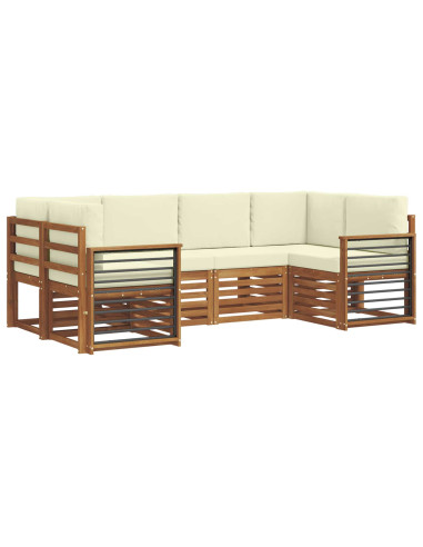 Set divani 6 pcs Naturale e Crema Legno di Acacia Massello