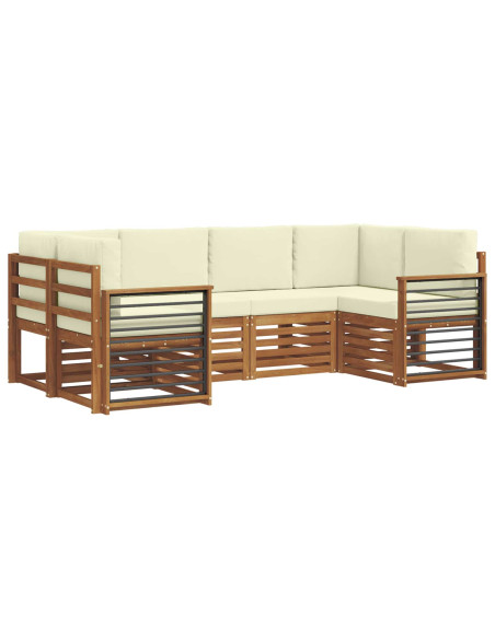 Set divani 6 pcs Naturale e Crema Legno di Acacia Massello