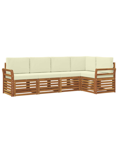 Set divani 5 pcs Naturale e Crema Legno di Acacia Massello