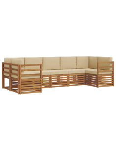 Set divani 7 pcs Naturale e Beige Legno di Acacia Massello 2