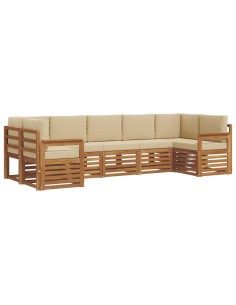 Set divani 7 pcs Naturale e Beige Legno di Acacia Massello 2