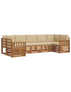Set divani 7 pcs Naturale e Beige Legno di Acacia Massello 2