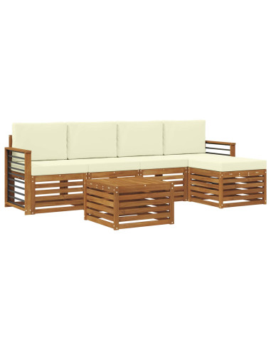 Set divani 6 pcs Naturale e Crema Legno di Acacia Massello
