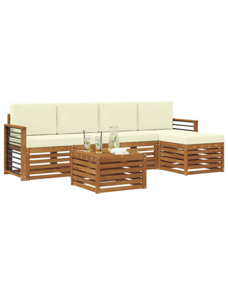 Set divani 6 pcs Naturale e Crema Legno di Acacia Massello