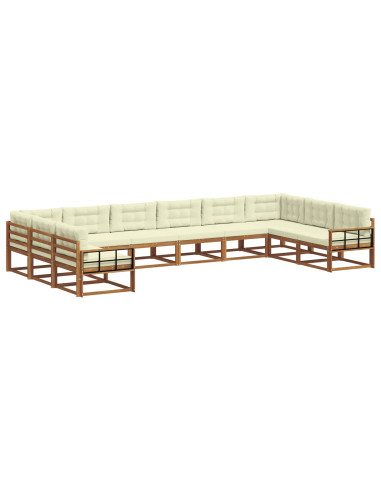 Set di divani da esterno con cuscino 10 pcs Naturale e Crema