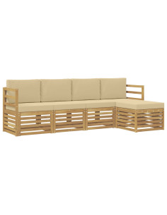 Set di divani da esterno 5 pcs Bianco e Beige Poliestere 2
