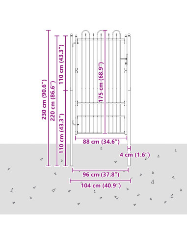 Cancello per recinzione DRONTEN 100 x 175 cm Acciaio Nero