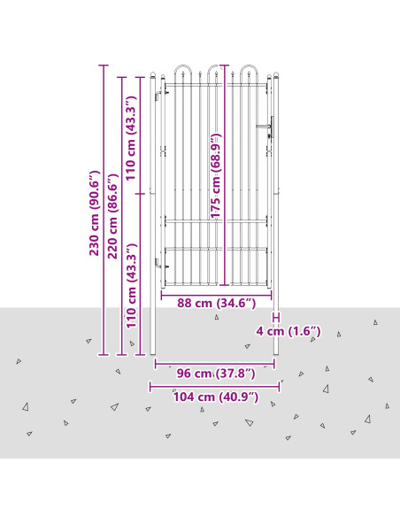 Cancello per recinzione DRONTEN 100 x 175 cm Acciaio Nero