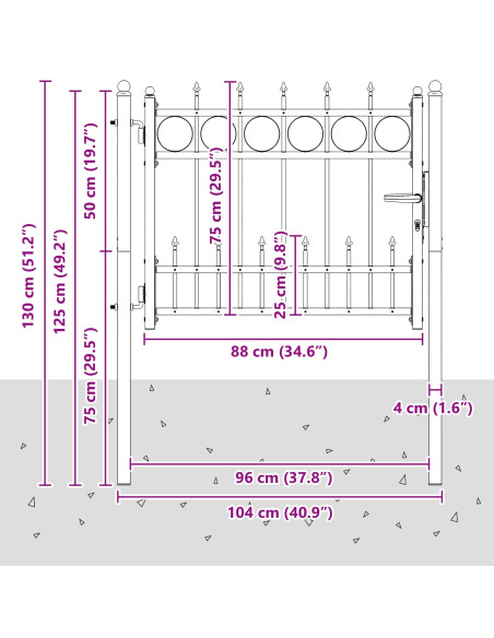 Cancello per recinzione HORST 100 x 75 cm Metallo Nero