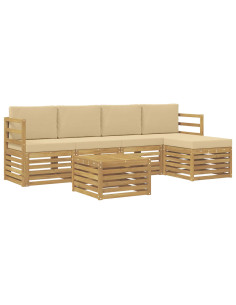 Set di divani da esterno 6 pcs Bianco e Beige Poliestere 2