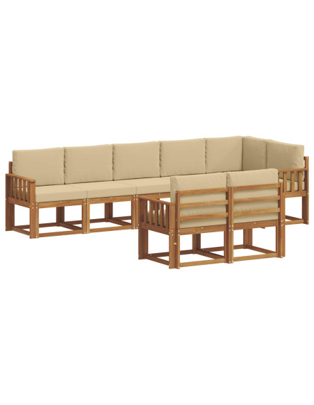 Set di divani da esterno con cuscino 8 pcs Naturale e Beige