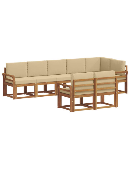 Set di divani da esterno con cuscino 8 pcs Naturale e Beige
